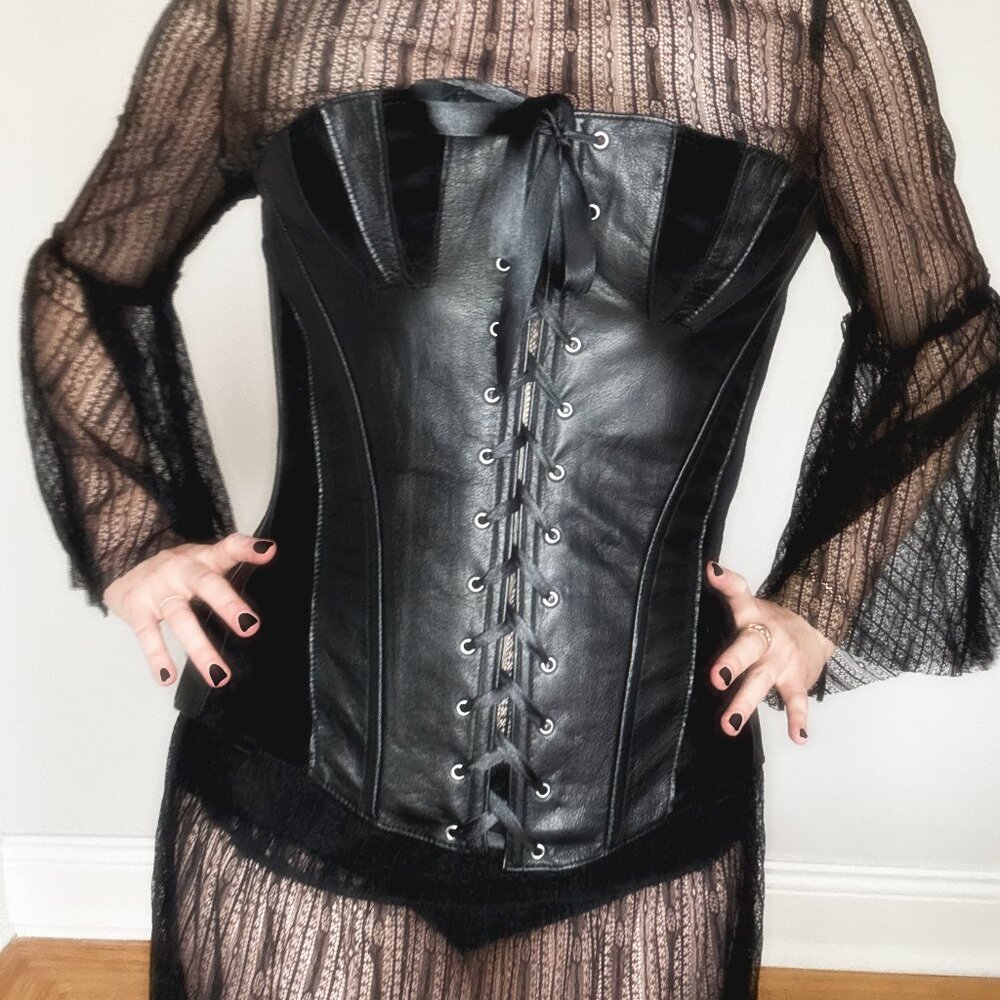 Vintage Allure Leather & Velveteen Corset